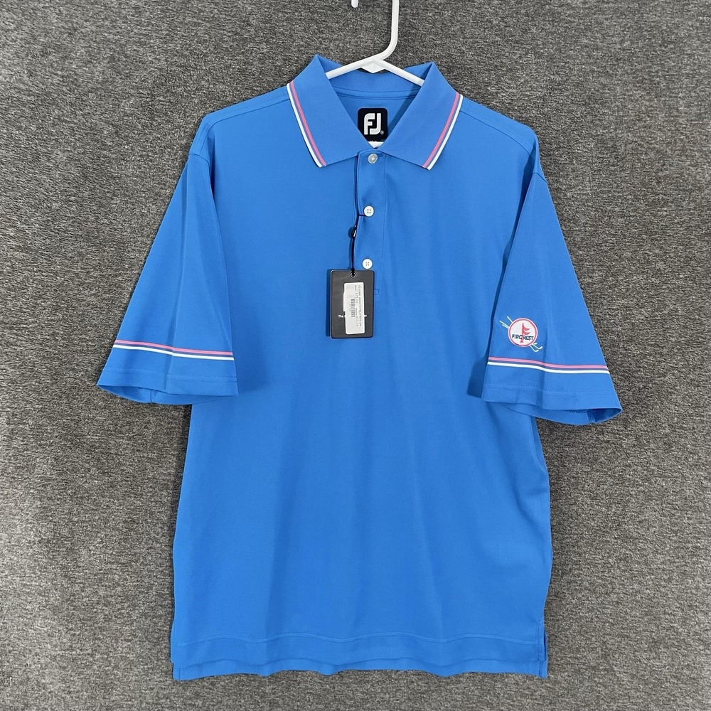 FootJoy ProDry Polo Shirt Mens Medium Blue Smooth Pique Fircrest Stripe Golf
